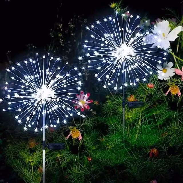 SPETLEK Solar Powered Cool White Starburst Firework Stake Lights, Set of 8, White