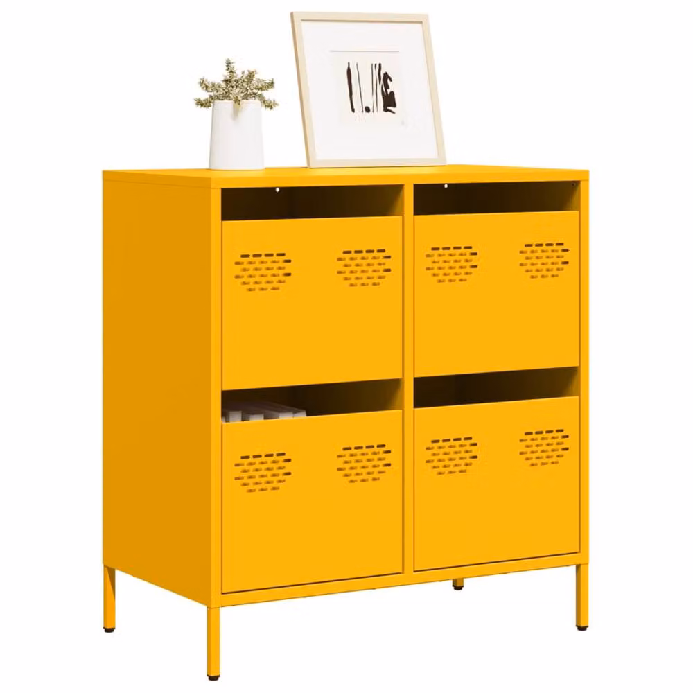 Berkfield Home Mustard Yellow Metal Sideboard W/D/H: 68 x 39 x 73.5 cm – 2