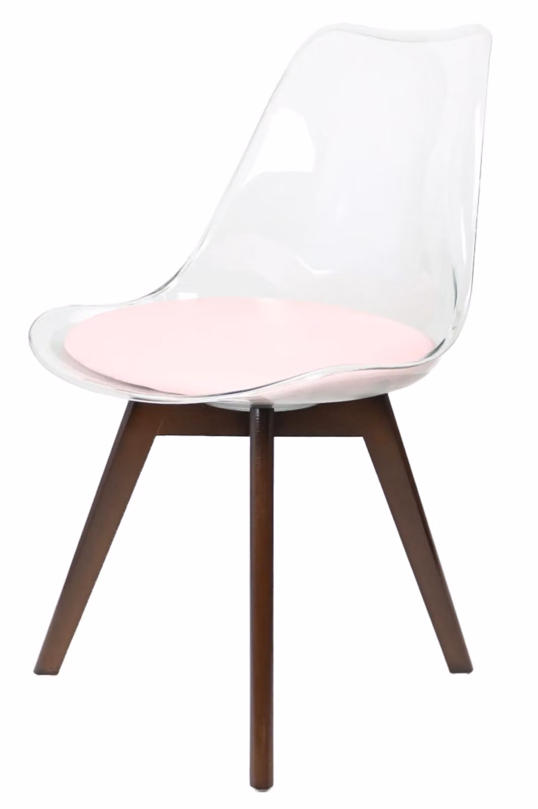 Fusion Living Soho Dining Chair with Clear Plastic Seat and Dark Wood Legs in Dusty Pink – 2