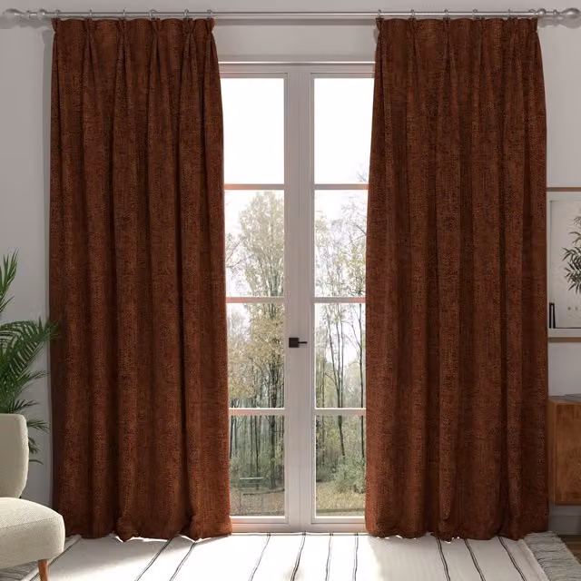 Terrys Hopsack Made to Measure Blackout Fabric Panel Curtain in Orange and Brown