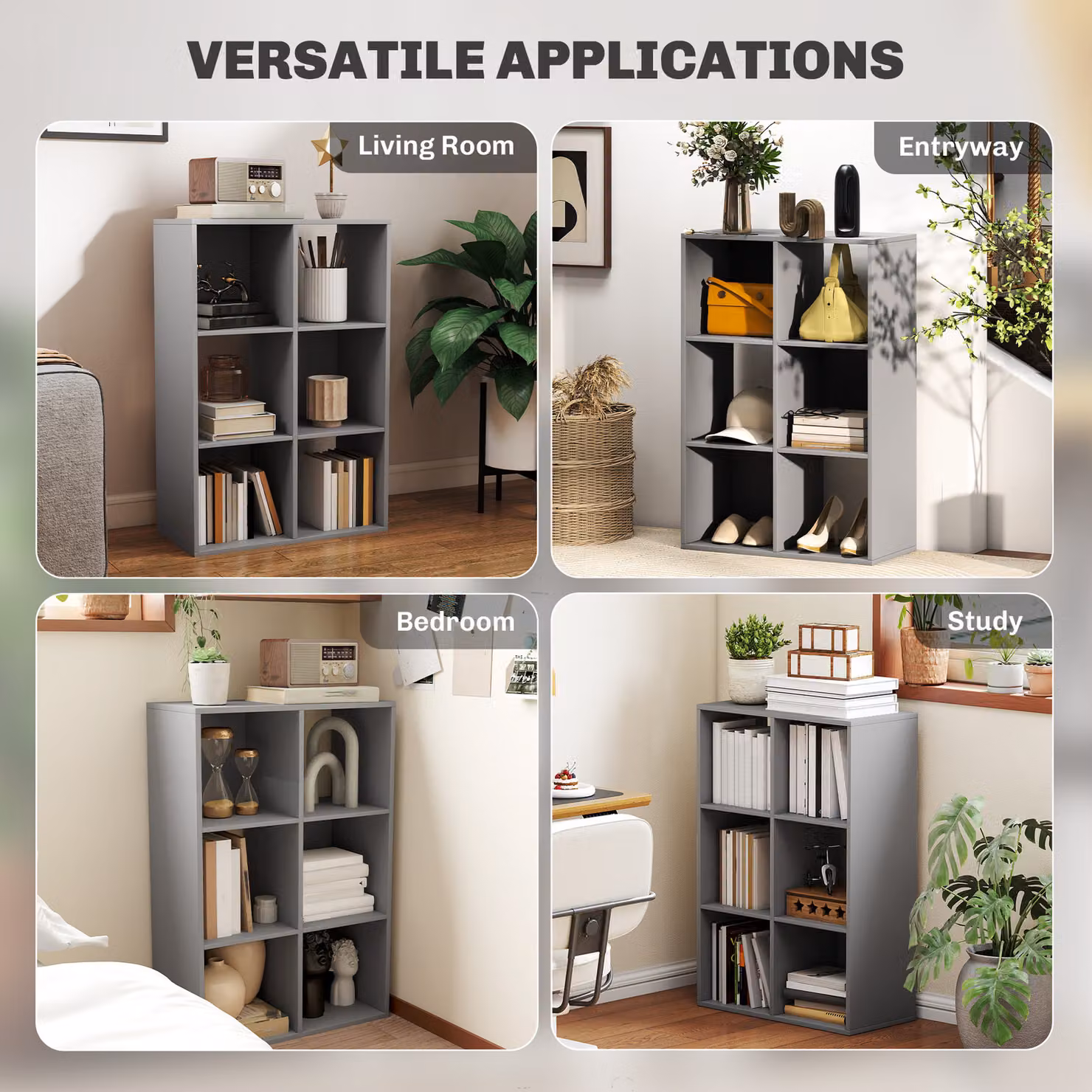 HOMCOM 6-Cube Modern Bookshelf in Light Grey – 5