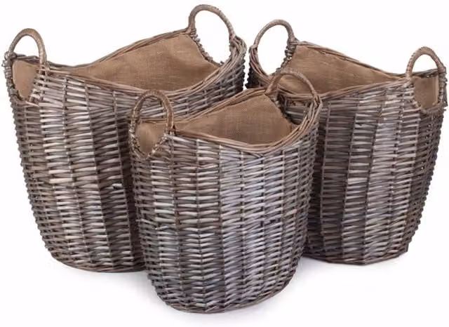 Red Open Weave Hamper with Fabric Lining in Brown, Diameter: 44 cm