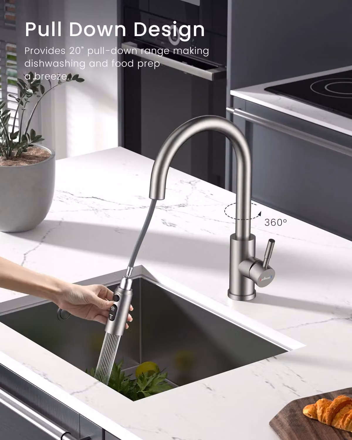 Appaso Single Lever Kitchen Sink Mixer Tap with Pull Out Spray Function in Gold – 2