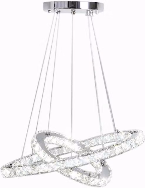 Living Star Modern Adjustable Crystal LED Pendant Light in White and Chrome, Height: 30 - 50 cm