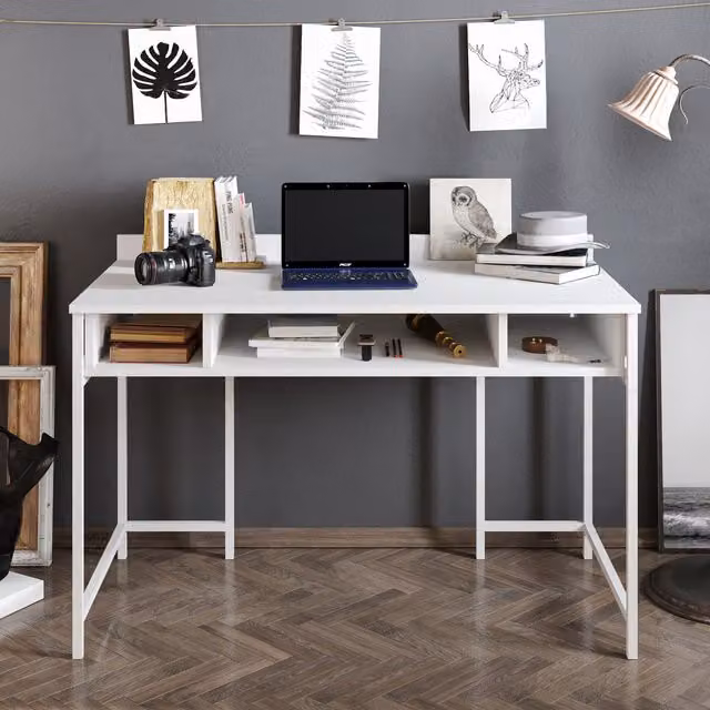 Decorotika Tumata Computer Desk with Open Shelves, White, W: 120 cm, D: 60 cm, H: 75 cm – 1