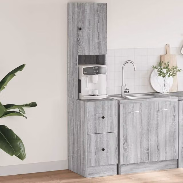 Berkfield Home Grey Sonoma Kitchen Tall Unit with Hinged Doors and Internal Drawers, W/D/H: 35 x 50 x 180 cm