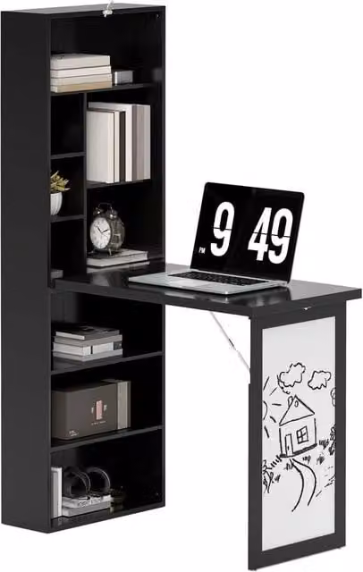 NESTLUNE Convertible Multi-function Workstation Desk with Whiteboard, Black, W: 100 cm, D: 15 cm