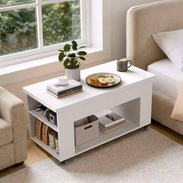 Yaheetech Expandable Rolling Coffee Table with Hidden Storage in White
