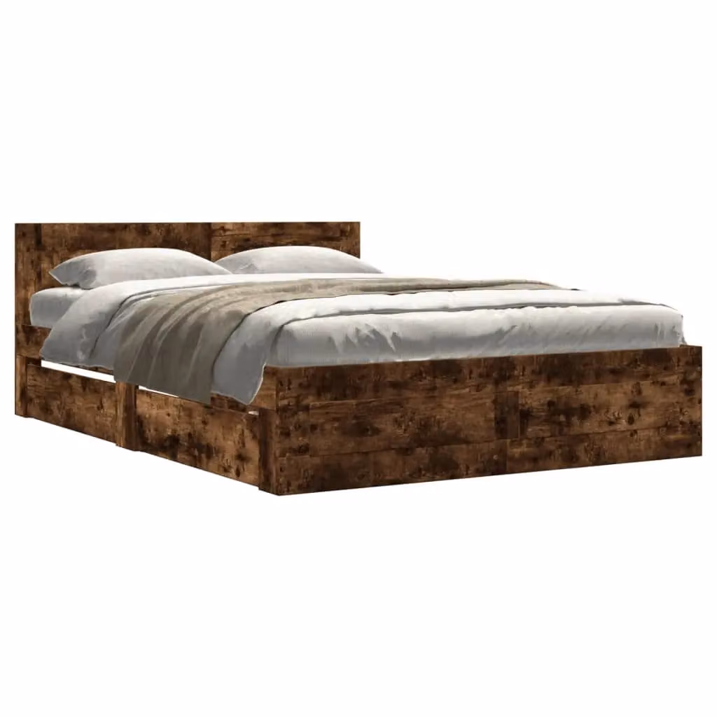 Berkfield Home Bed Frame with Headboard in Smoked Oak Brown, W: 140 cm, L: 200 cm
