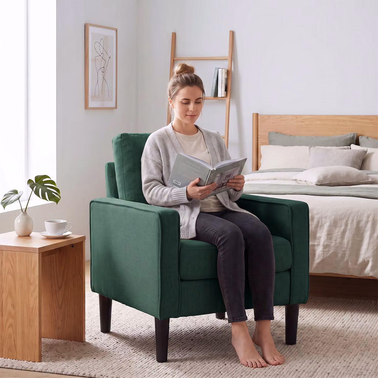 HOMCOM Modern Tub Accent Chair in Dark Green with Removable Pillow and Armrests – 7