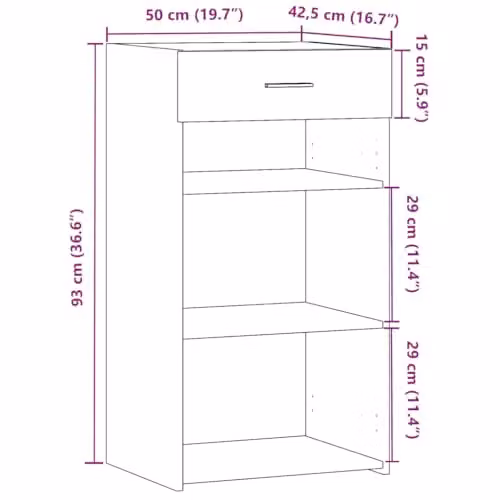 vidaXL Sonoma Oak Sideboard in Brown, W/D/H: 50 x 42.5 x 93 cm – 3