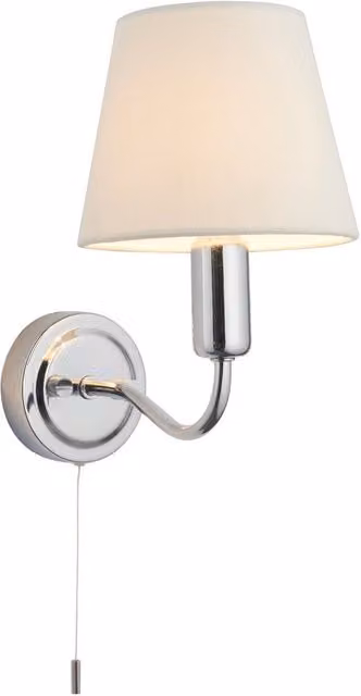 Endon Conway Classic Wall Lamp in Chrome with Beige Fabric Cone Shade