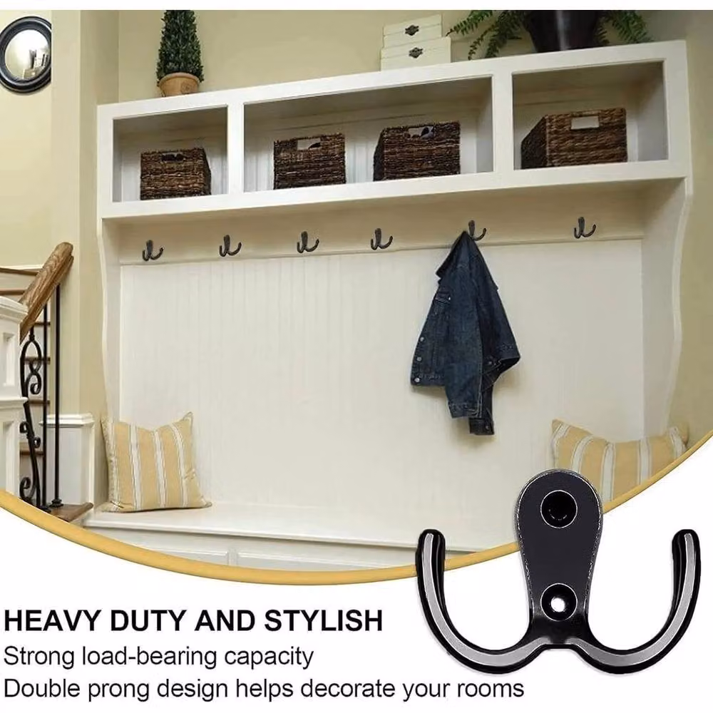 SPETLEK 10-Piece Double Metal Hat and Coat Hooks in Black – 3