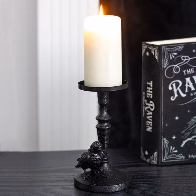 Uniqueful Mystic Raven Pillar Candle Holder in Black