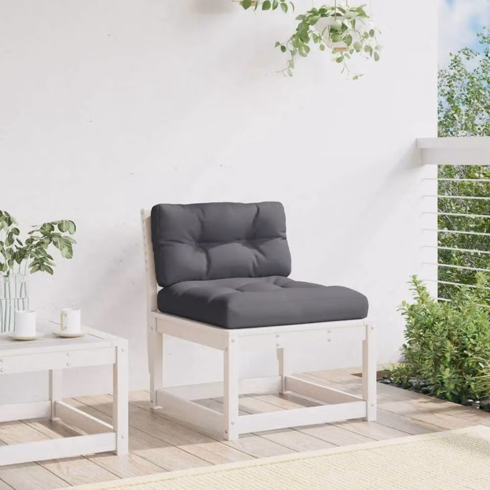 Berkfield Home Rustic White Solid Wood Pine Garden Sofa with Fabric Cushions – 2