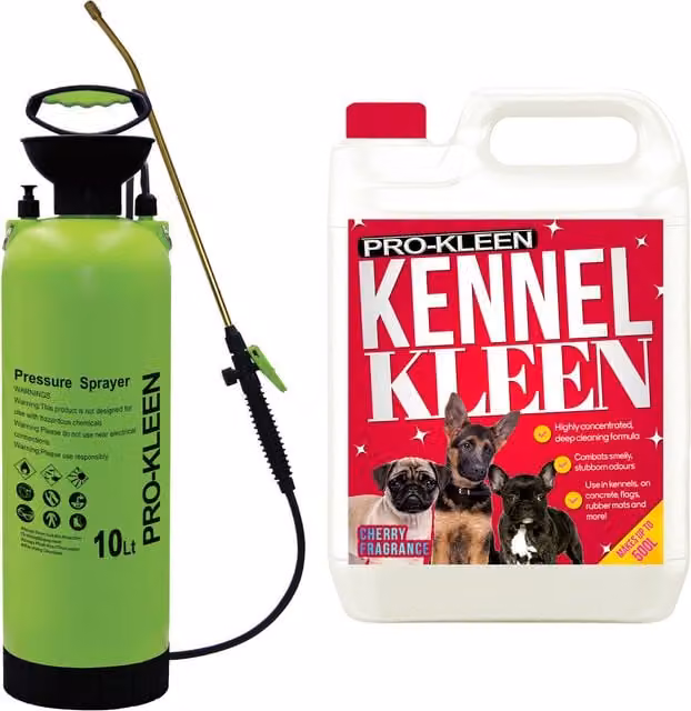 Pro-Kleen 10L Pump Sprayer with 5L Kennel Kleen in Red