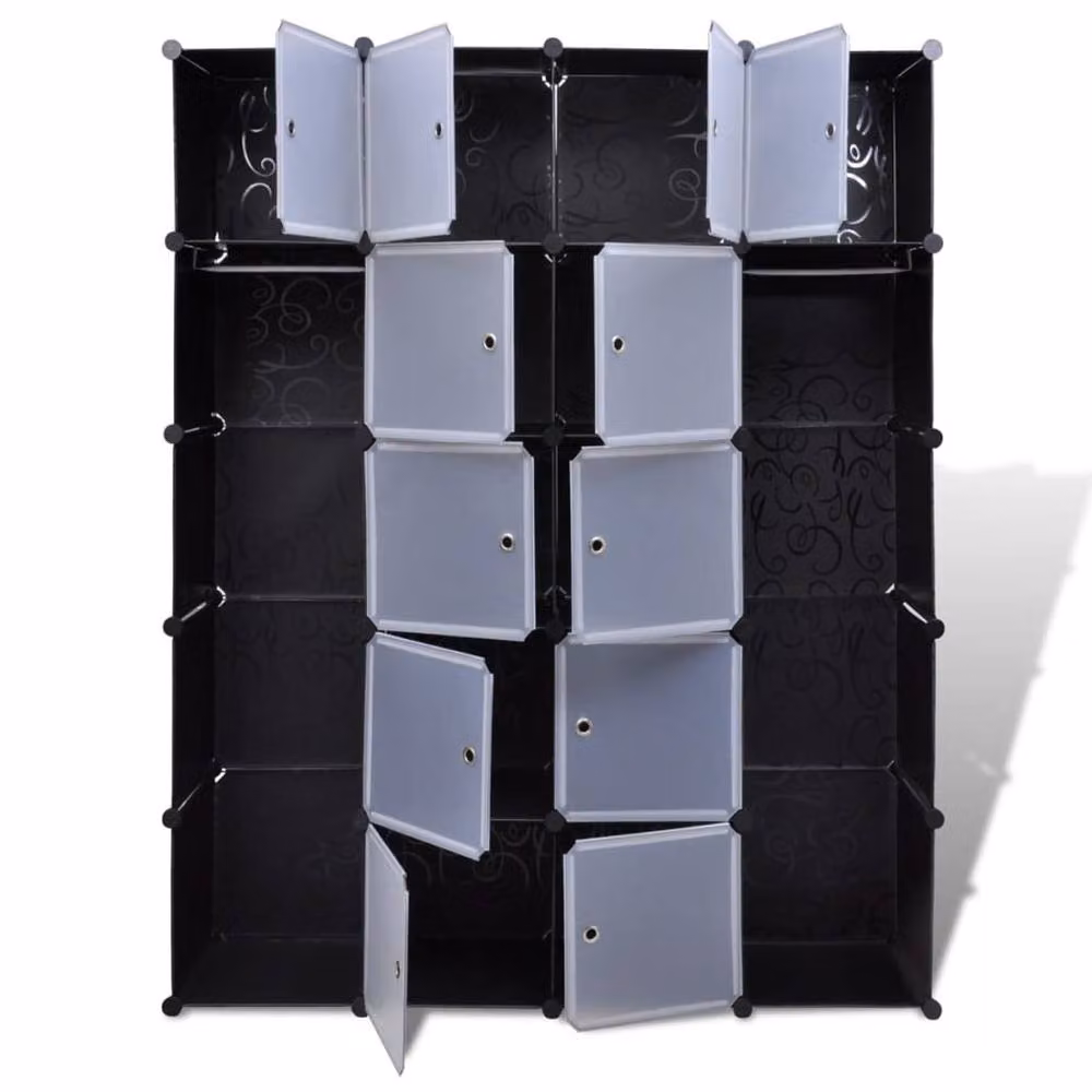 Berkfield Home Modular Cabinet with 14 Compartments, Black and White, W/D/H: 37 x 37 x 180.5 cm – 4