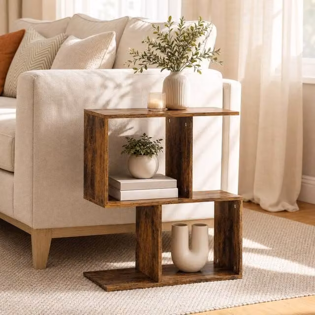 STILVORA Modern Side Table with 4 Compartments in Rustic Brown – 1