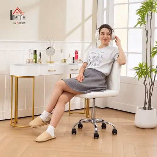 HOMCOM Modern White PU Leather Task Chair with 360 Degree Swivel and Castors – 2