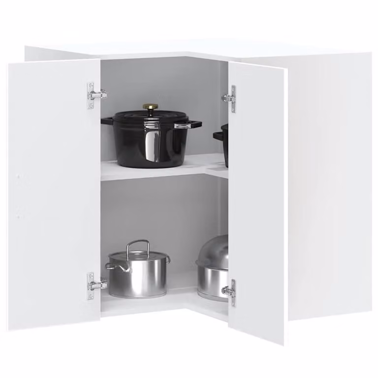 Berkfield Home Kalmar White Wall Mounted Kitchen Corner Cabinet with Hinged Doors and Internal Shelves, W/D/H: 57 x 60 x 57 cm