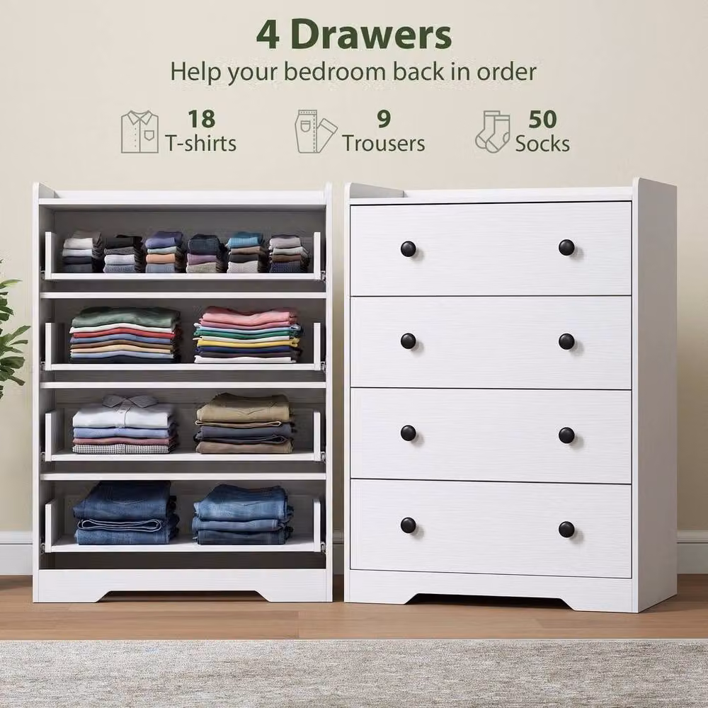 NESTLUNE 4 Drawer Chest of Drawers, White Wood Effect Storage Cabinet – 2