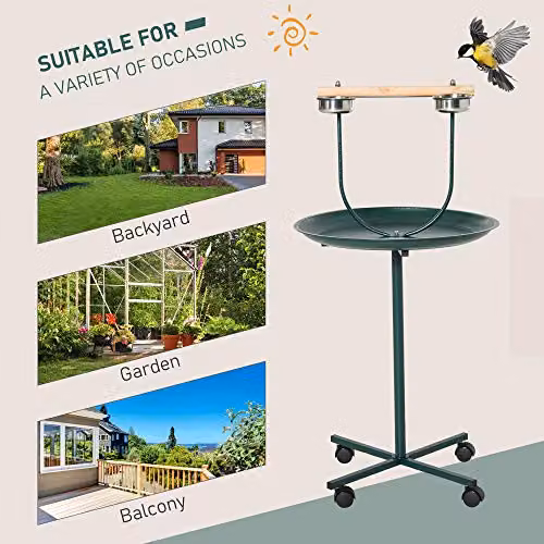 PawHut Bird Perch T-Stand for Small and Medium Birds, Green, H 122 x W 60 x D 60 cm – 3
