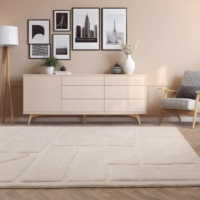 The Rug Shop UK Modern Geometric Machine Woven Area Rug in Beige, W: 200 cm, D: 290 cm