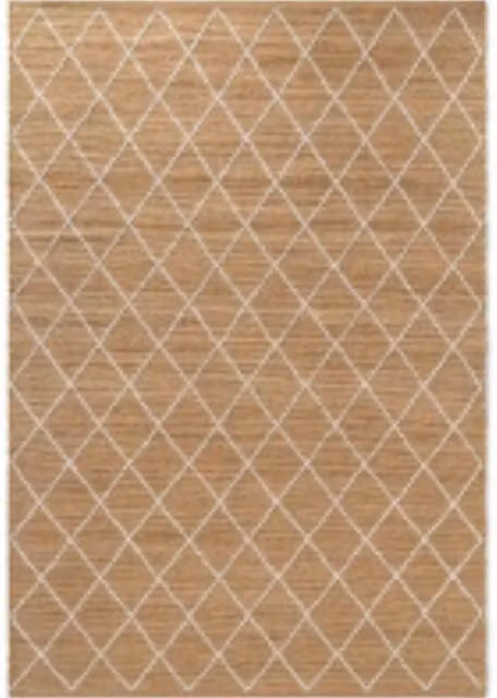 THE RUGS Kunu Handwoven Jute and Cotton Diamond Design Rug in Beige, W: 160 cm, D: 230 cm