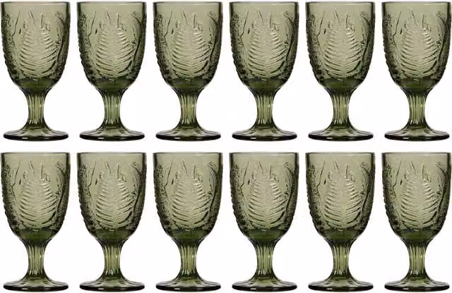 Dibor Set of 12 Green Leaf Embossed Glass Wine Goblets, 230ml per glass – 1