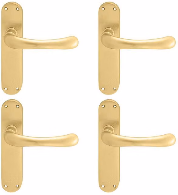 Loops 4x Pair Smooth Rounded Handle on Shaped Latch Backplate, Satin Brass, 185 x 42 mm