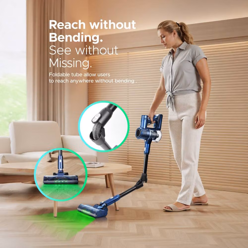 Keplin 350W Cordless Bagless Vacuum Cleaner in Blue with LED Headlight and HEPA Filter – 6