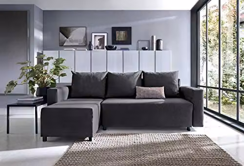 Abakus Direct Oslo Reversible Corner Sofa Bed with Underneath Storage in Black Fabric, Left Hand Facing, W/D/H: 224 x 140 x 76 cm – 3