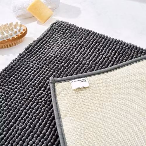 OHS Grey Chenille Noodle Bath Mat, Non-Slip and Washable, W/D/H: 45 x 75 cm – 2