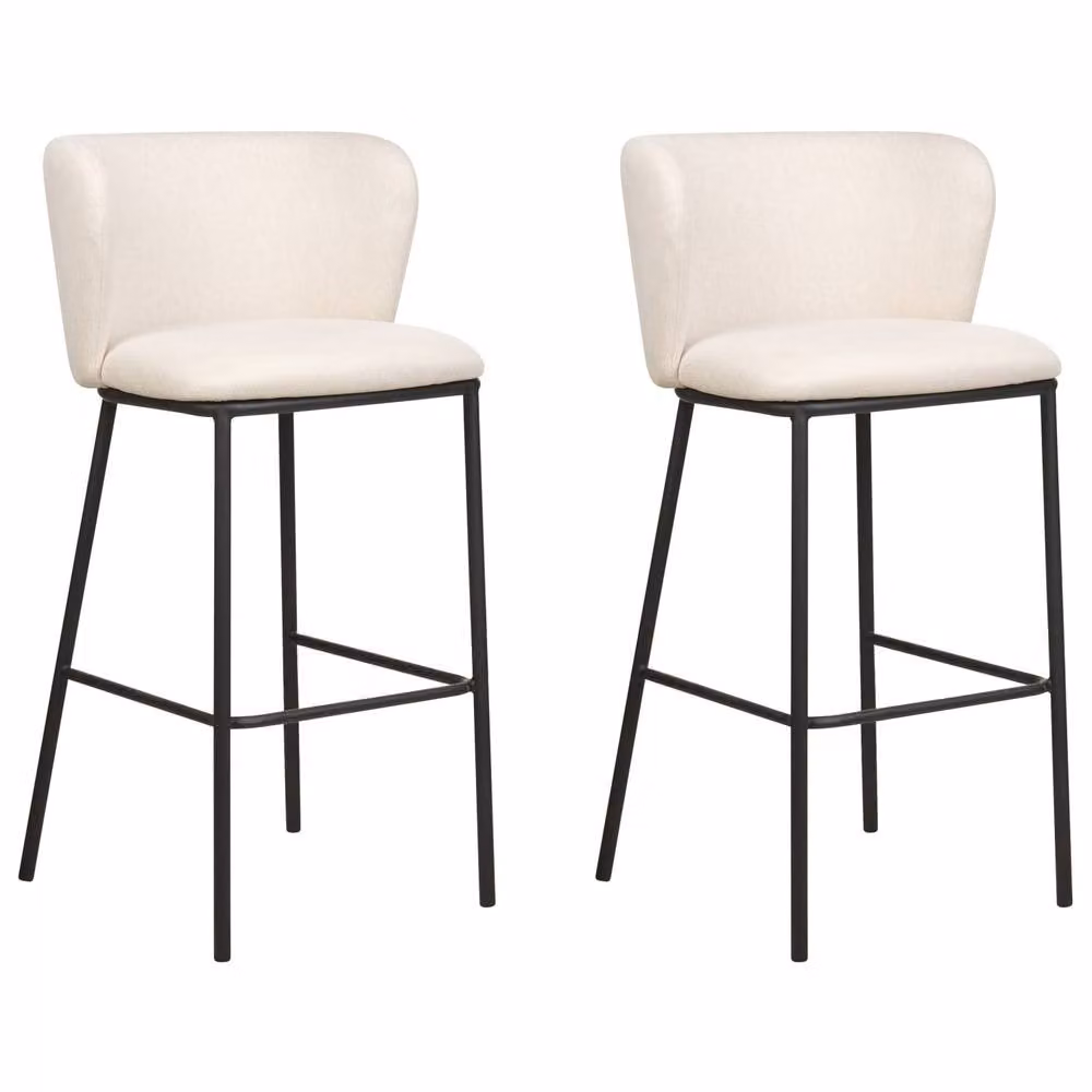 Wyld and Coco Set of 2 Modern Bar Chairs with Curved Back and White Polyester Upholstery – 2