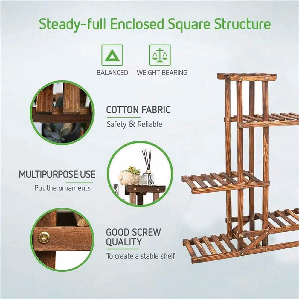 SPETLEK Rustic 6 Tier Wooden Ladder Plant Stand in Brown – 3