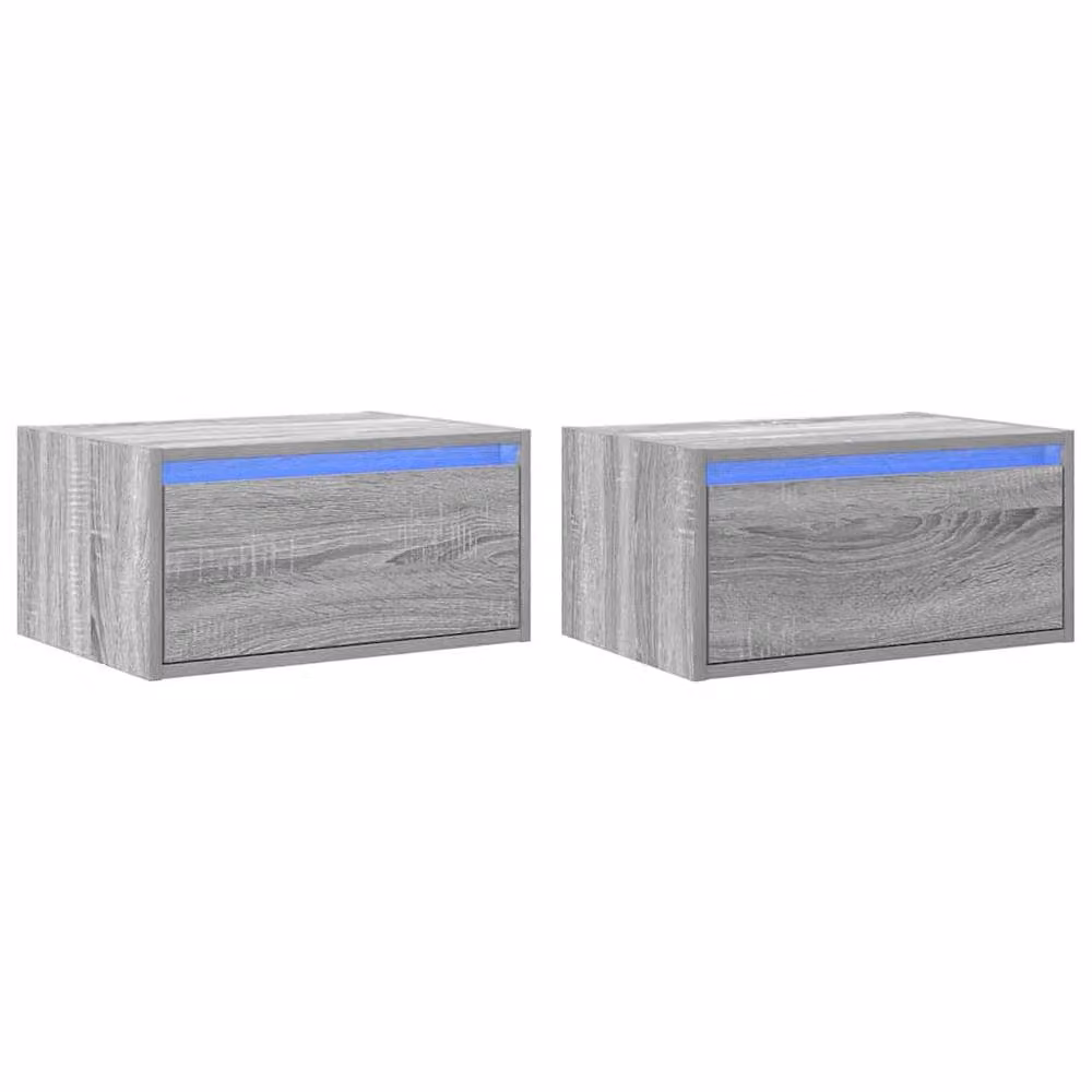 Berkfield Home Set of 2 Wall-mounted Bedside Cabinets with Integrated LED Lights in Grey Sonoma – 1