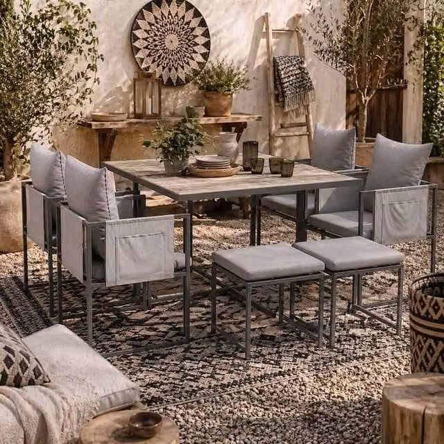 Wyld Haus Layori 8 Seater Grey Powder Coated Steel Garden Dining Set – 1
