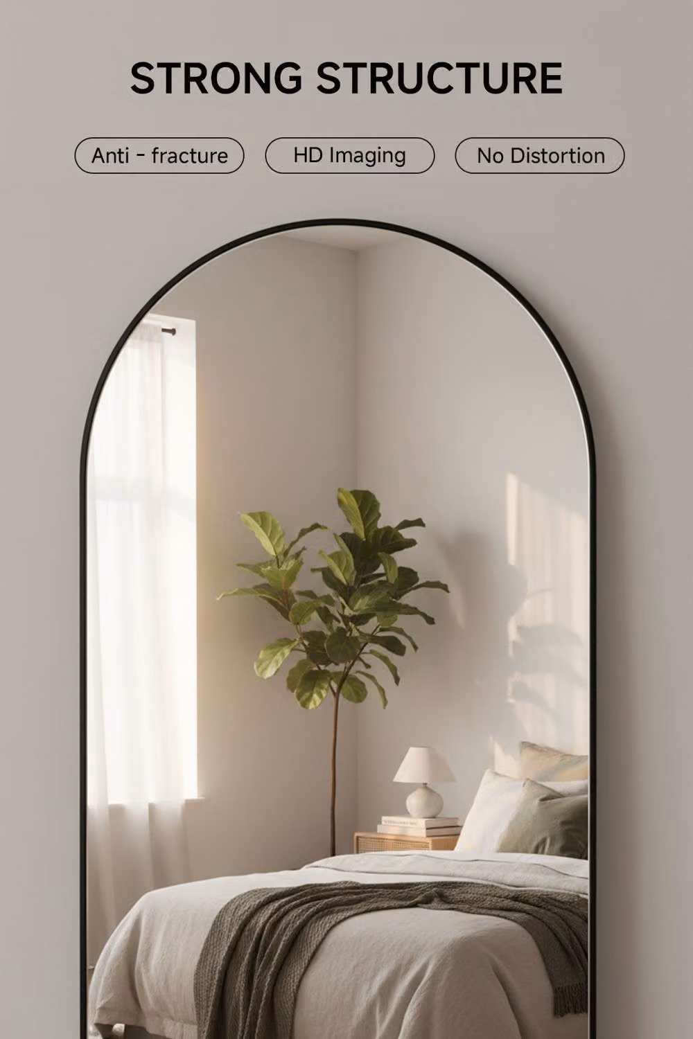 Living and Home Modern Arched Metal Freestanding Floor Mirror in Black, W: 60 cm, H: 165 cm – 4