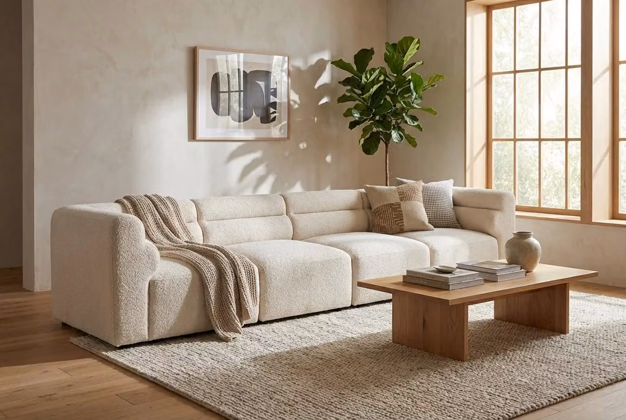Araco Atelier Atlas 3 Seater Bouclé Upholstered Sofa in Vanilla