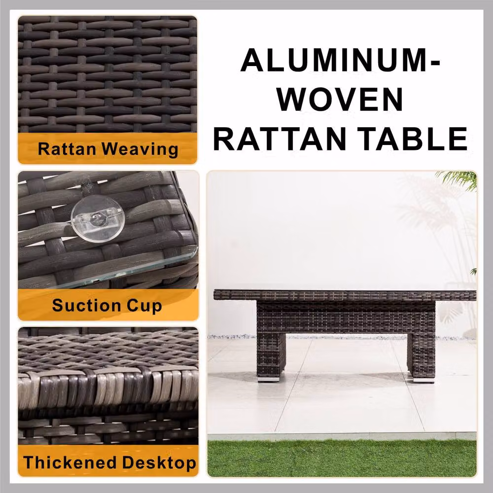 Direct Wicker Brown Height Adjustable Rattan Outdoor Garden Table with Glass Top, 2 Pack – 4
