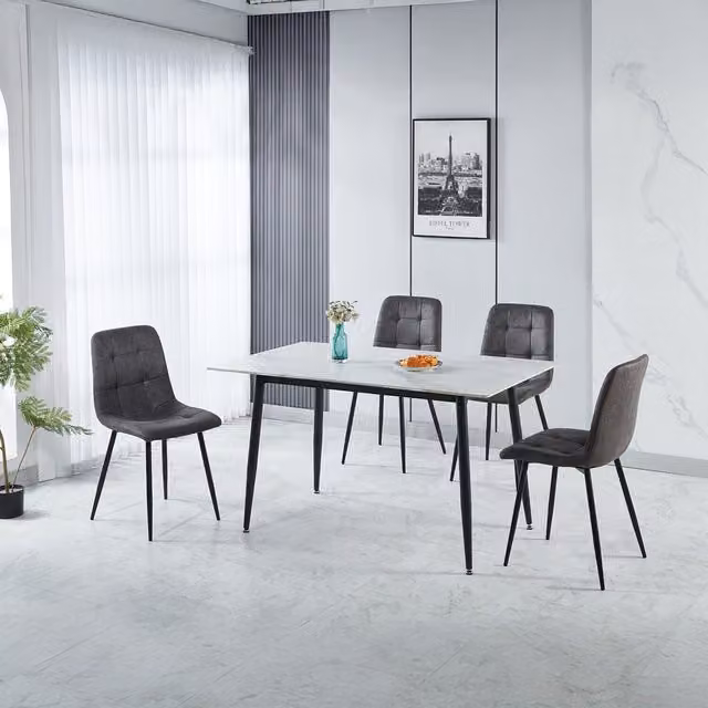 Seconique Modern Marble Dining Set with Rectangular Table and Four Chairs