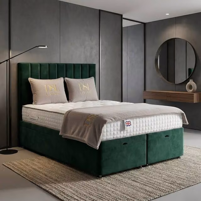 DS Living Aether Green Velvet Upholstered Divan Bed with Drawers, W/D/H: 200 x 200 cm – 1