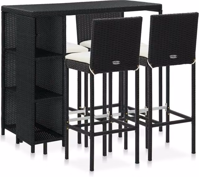 Berkfield Home 5 Piece Black Poly Rattan Garden Bar Set with Cushions