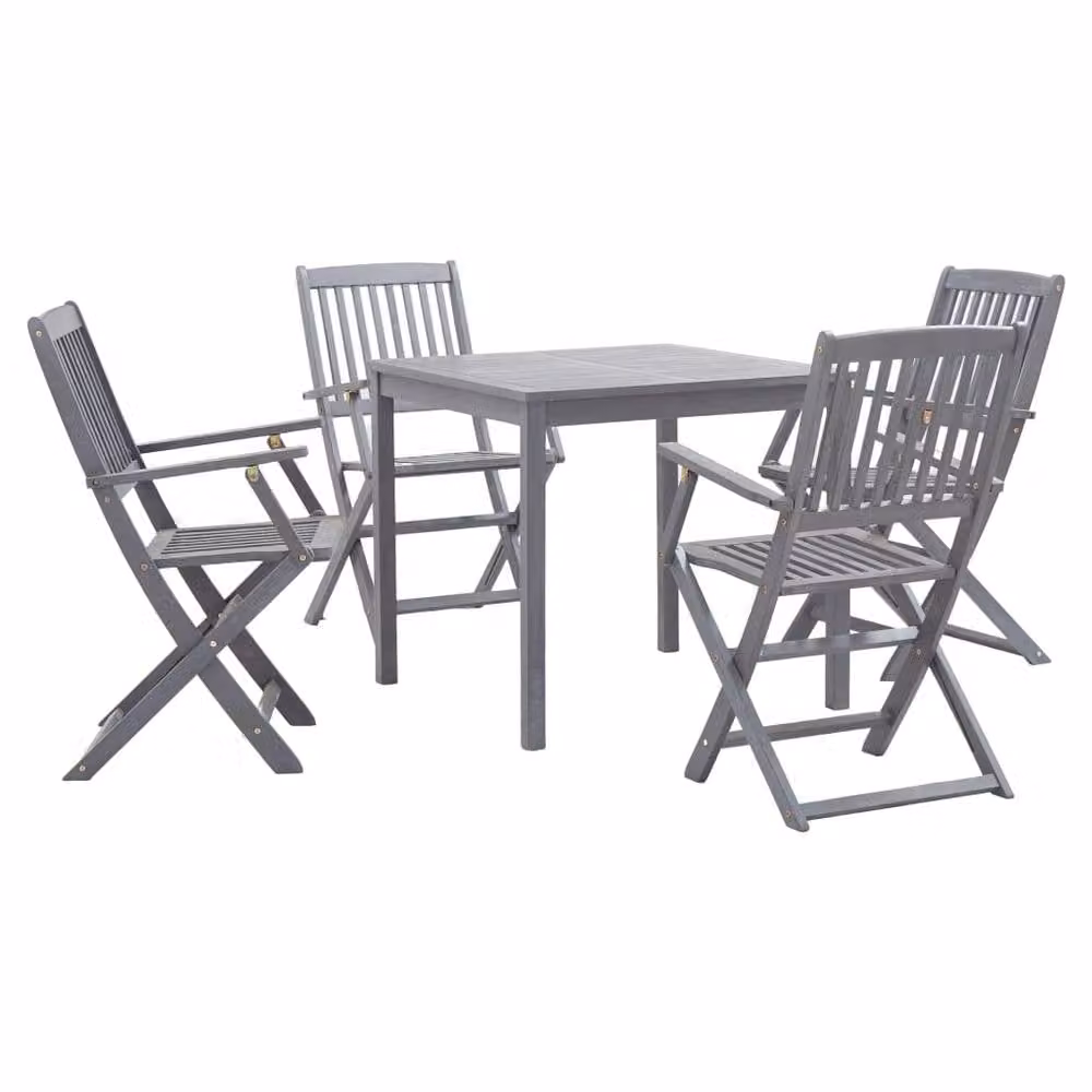 Berkfield Home 5 Piece Grey Acacia Wood Garden Dining Set – 1
