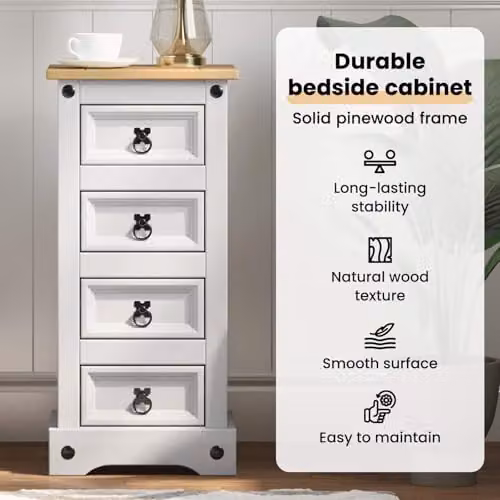 vidaXL CORONA Bedside Table in White Solid Pine Wood, W/D/H: 35 x 32.5 x 74 cm – 3