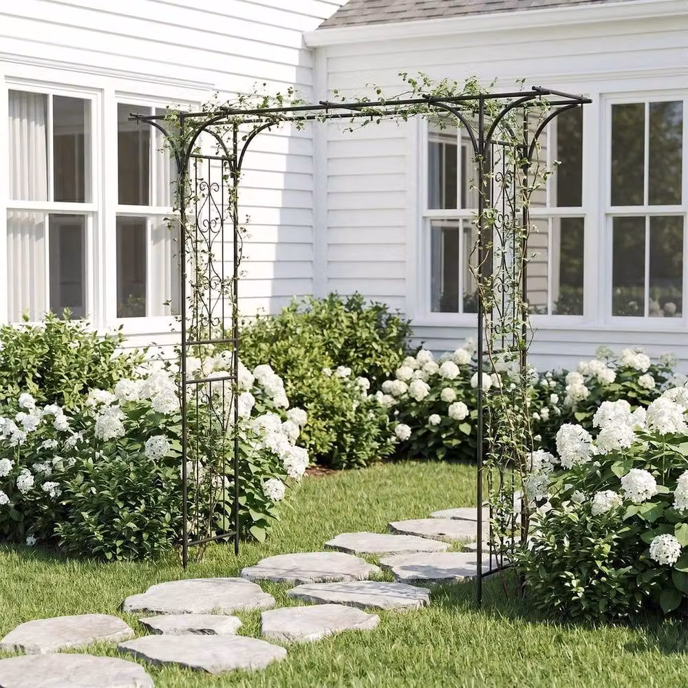 FLAVORA Metal Garden Archway Climbing Frame in Black, H 200 cm x W 60 cm x D 41 cm – 4