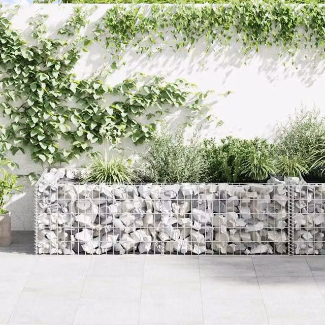 Berkfield Home Durable Galvanised Steel Gabion Planter in Silver, W/D/H: 180 x 90 x 50 cm