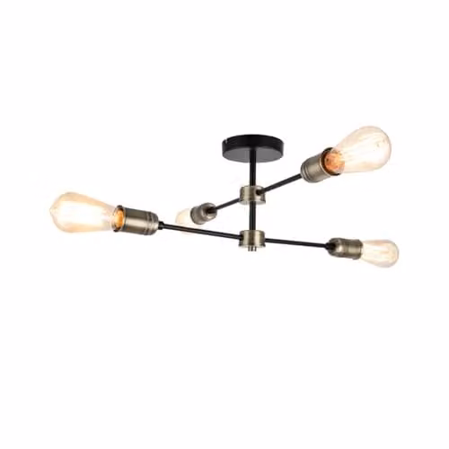Cosylyte Linton Industrial 4 Light Modern Ceiling Light with Adjustable Arms in Matt Antique Brass and Black, W: 55 cm, D: 55 cm, H: 21 cm