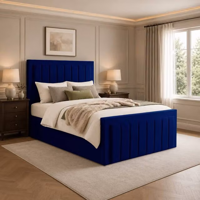 Desire Deco Lucia Plush Velvet Upholstered Ottoman Storage Bed Frame in Blue, W: 140 cm, D: 200 cm