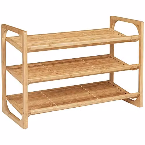 HOMCOM 3-Tier Bamboo Shoe Rack Storage Organiser in Natural Brown and Beige, W/D/H: 76 x 33 x 51 cm – 1